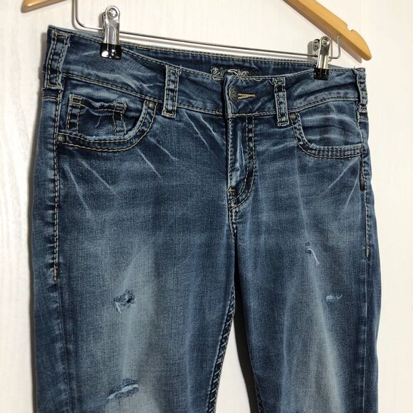 Silver Suki Jeans Womens Size 31 Blue Mid Skinny Fluid Denim Embroidered - Picture 3 of 15